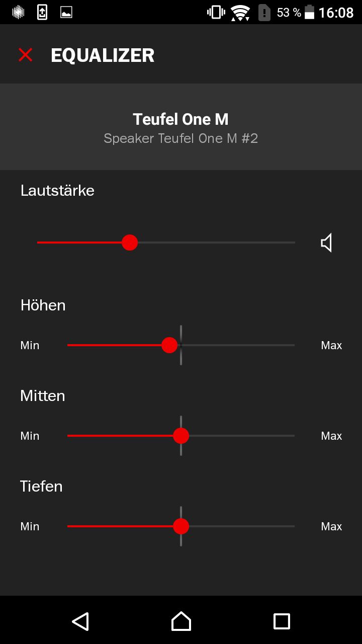 Screenshot di un equalizzatore nell’app di Teufel